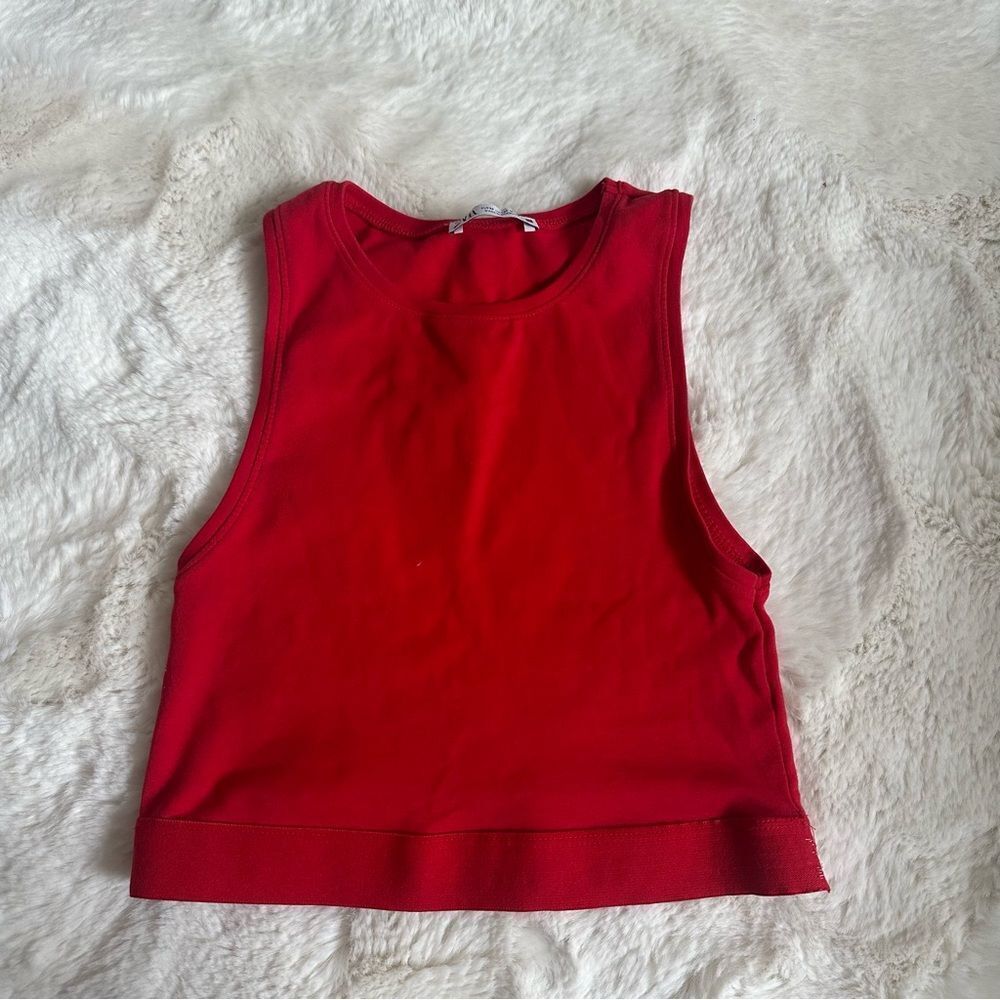 Zara red high neck cropped tank top